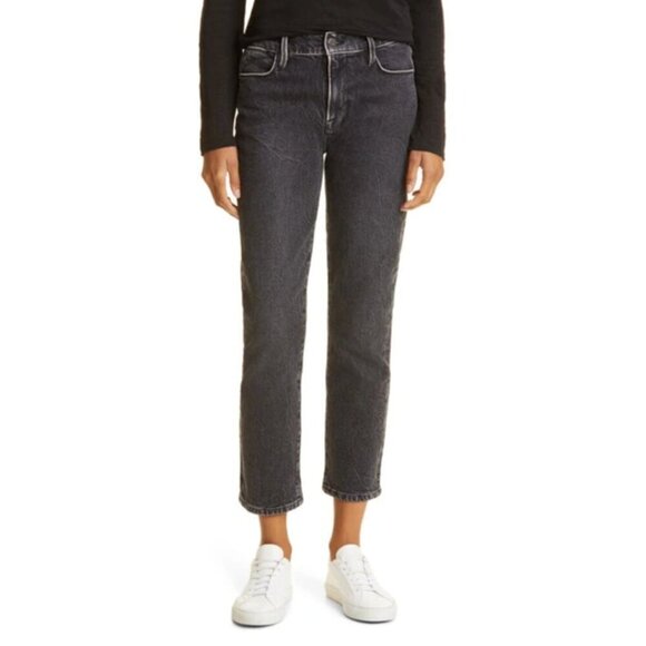 NEW FRAME Le High Straight Jeans Mid Rise Ankle Black Acid Wash Edgey - Picture 1 of 14